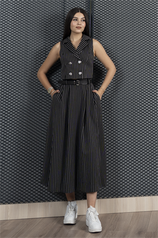 Dikine Çizgili Yelek ve Etek Takım 1240