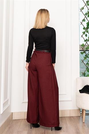 Dikiş Pileli Bol Paça Kemerli Pantolon 30183