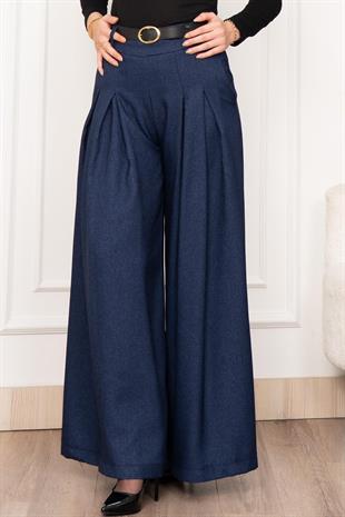 Dikiş Pileli Bol Paça Kemerli Pantolon 30183
