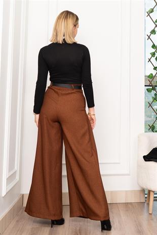 Dikiş Pileli Bol Paça Kemerli Pantolon 30183