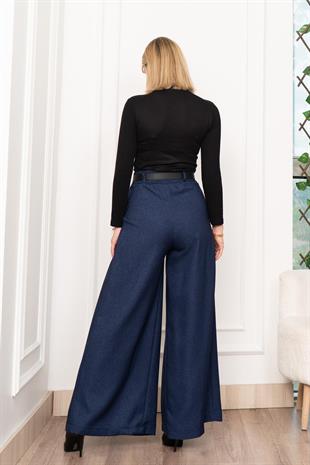 Dikiş Pileli Bol Paça Kemerli Pantolon 30183