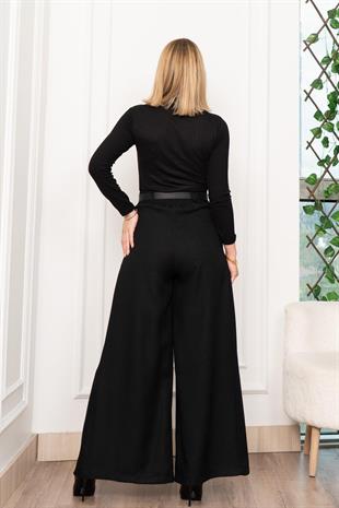 Dikiş Pileli Bol Paça Kemerli Pantolon 30183