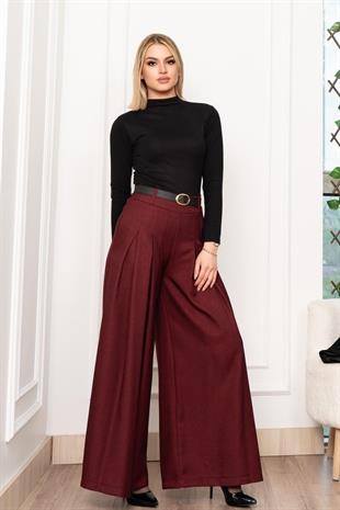 Dikiş Pileli Bol Paça Kemerli Pantolon 30183