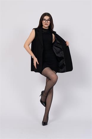 Düşük Omuzlu Süs Cepli Uzun Yelek 9128