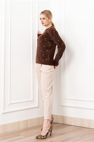 Elara Taşlı Baklava Desen Triko Kazak 24215