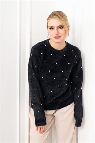 Elara Taşlı Baklava Desen Triko Kazak 24215