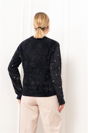 Elara Taşlı Baklava Desen Triko Kazak 24215