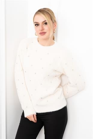 Elara Taşlı Baklava Desen Triko Kazak 24215