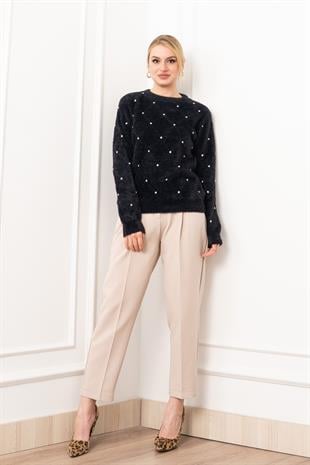 Elara Taşlı Baklava Desen Triko Kazak 24215