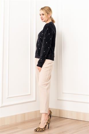 Elara Taşlı Baklava Desen Triko Kazak 24215