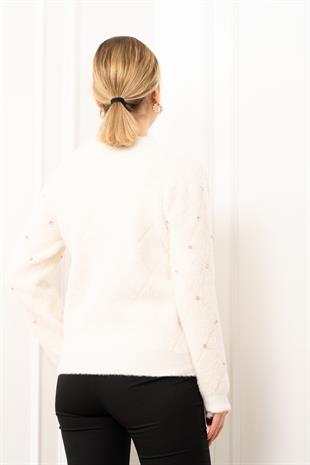 Elara Taşlı Baklava Desen Triko Kazak 24215