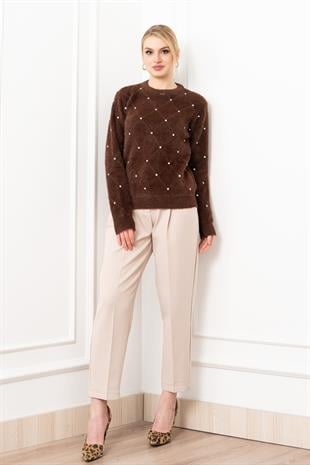 Elara Taşlı Baklava Desen Triko Kazak 24215