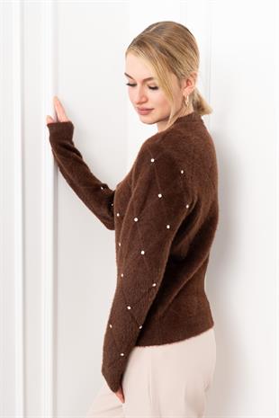 Elara Taşlı Baklava Desen Triko Kazak 24215