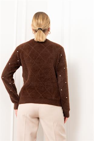 Elara Taşlı Baklava Desen Triko Kazak 24215