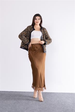 Etek Ucu Dantel Verev Düz Saten Etek 6751