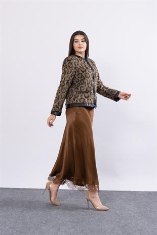 Etek Ucu Dantel Verev Düz Saten Etek 6751