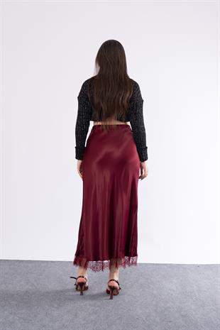 Etek Ucu Dantel Verev Düz Saten Etek 6751