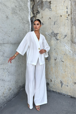 Fakir Kol Modal Kumaş Bol Ceket Ve Pantolon Takım 1256