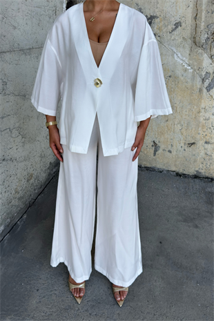 Fakir Kol Modal Kumaş Bol Ceket Ve Pantolon Takım 1256