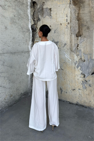 Fakir Kol Modal Kumaş Bol Ceket Ve Pantolon Takım 1256