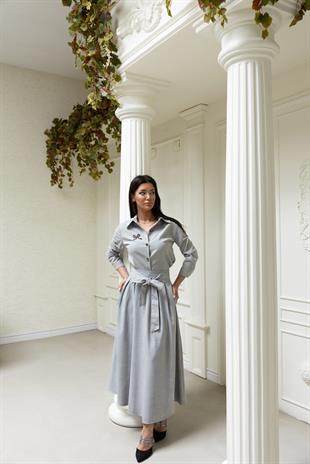 Fiyonk Detaylı Uzunkol Gömlek ve Bel Bağlama Detaylı Pilikaşe Volanlı Etek Takım 6769