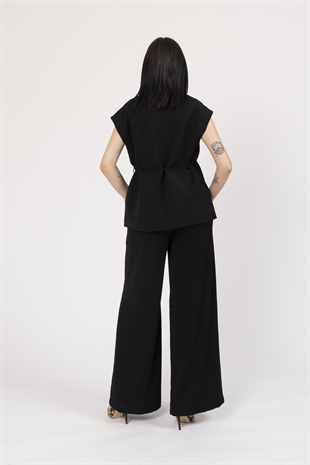 Fleto Detay Bağlamalı Yelek ve Kemerli Beli Lastikli Pantolon Takım 1216