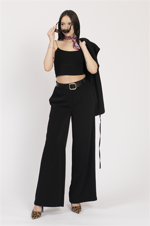 Fleto Detay Bağlamalı Yelek ve Kemerli Beli Lastikli Pantolon Takım 1216