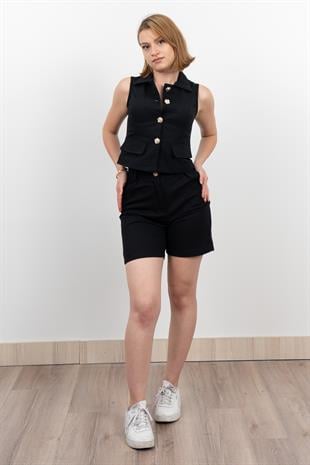 Gabardin Kumaş Şort Yelek Takım 1251