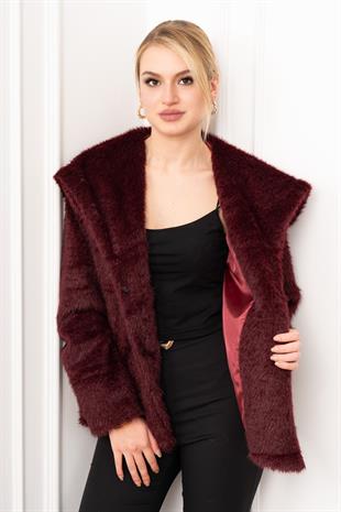 Geniş Yaka Peluş Kürk Kısa Kaban 2625