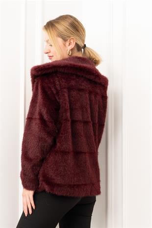 Geniş Yaka Peluş Kürk Kısa Kaban 2625