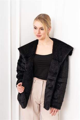 Geniş Yaka Peluş Kürk Kısa Kaban 2625