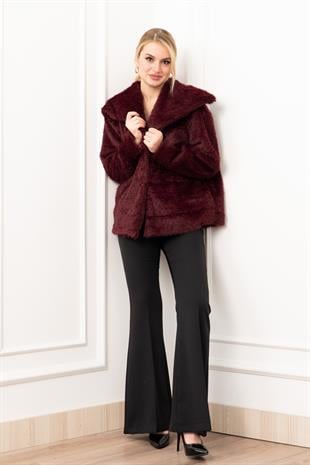 Geniş Yaka Peluş Kürk Kısa Kaban 2625