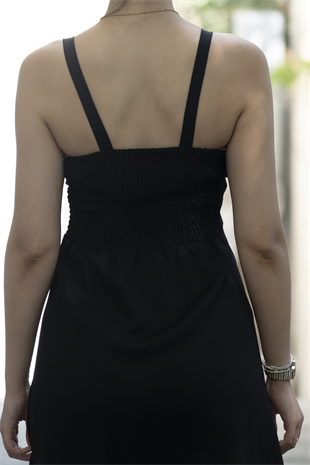 Göğüs Büzgülü Önden Yırtmaçlı Straplez Askılı Uzun Elbise 50322