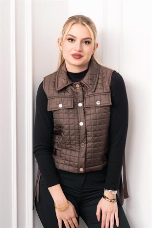 Grogren Yan Kemerli Kapitone Klasik Yelek 9139