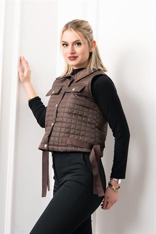 Grogren Yan Kemerli Kapitone Klasik Yelek 9139