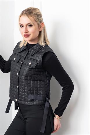 Grogren Yan Kemerli Kapitone Klasik Yelek 9139