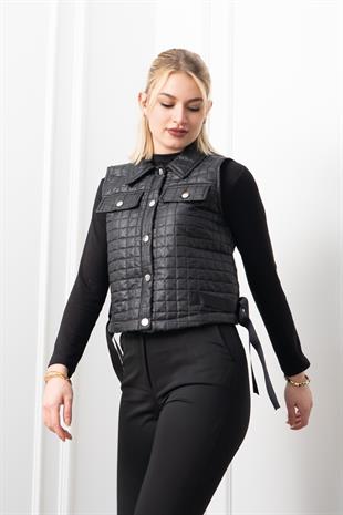 Grogren Yan Kemerli Kapitone Klasik Yelek 9139