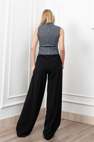 Hakim Yaka Çizgili Denim Yelek 9134