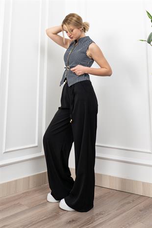 Hakim Yaka Çizgili Denim Yelek 9134