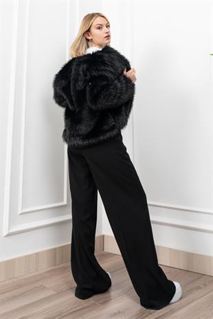 İnci Detaylı Peluş Kürk Mont Ceket 2602