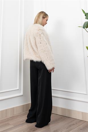 İnci Detaylı Peluş Kürk Mont Ceket 2602