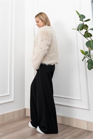 İnci Detaylı Peluş Kürk Mont Ceket 2602