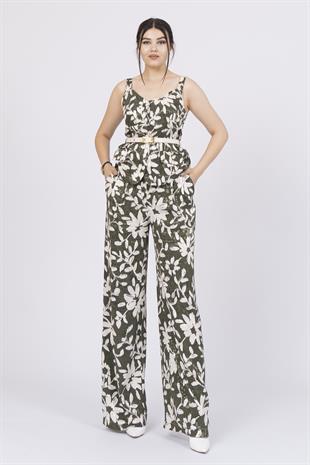 Kalın Askılı Kemerli Bluz ve Pantolon İkili Takım