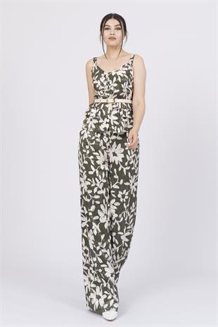 Kalın Askılı Kemerli Bluz ve Pantolon İkili Takım