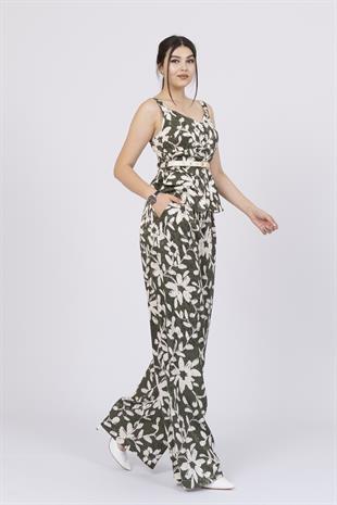 Kalın Askılı Kemerli Bluz ve Pantolon İkili Takım