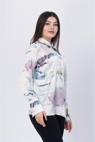 Kalın Manşetli Desenli Gömlek 70011