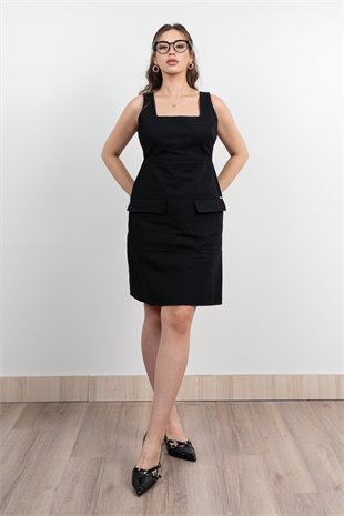 Kapak Cepli Kot Gabardin Kalın Askılı Elbise 50327