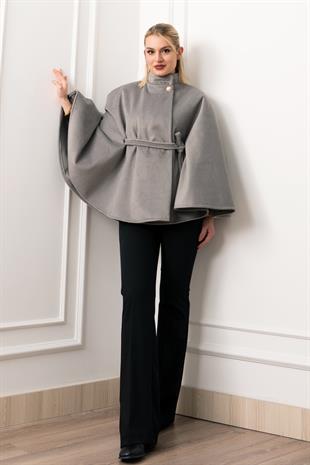 Kaşe Kuşaklı Dik Yaka Panço 2626