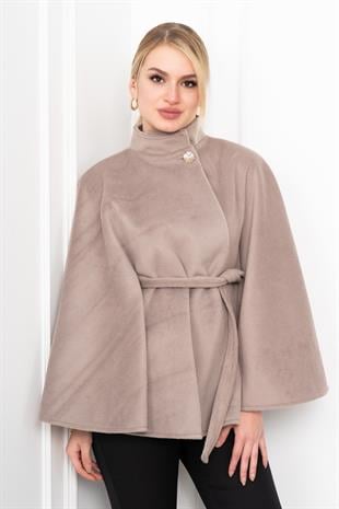 Kaşe Kuşaklı Dik Yaka Panço 2626