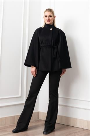 Kaşe Kuşaklı Dik Yaka Panço 2626